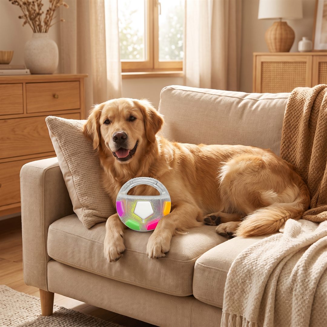 Blije, rustige hond met de bal