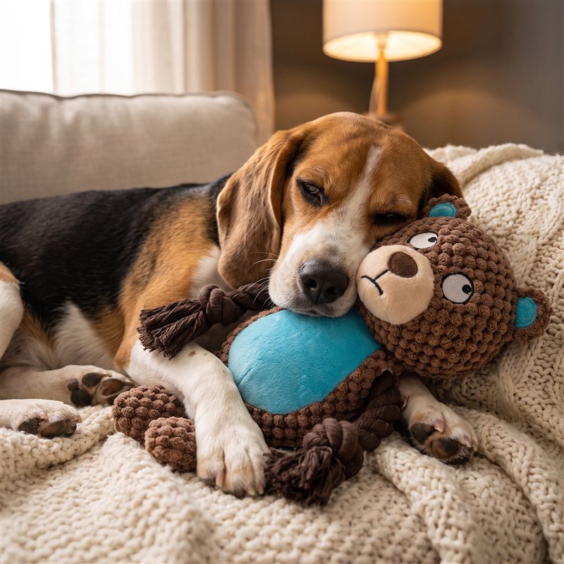 Tevreden hond met zijn Trekvriendje