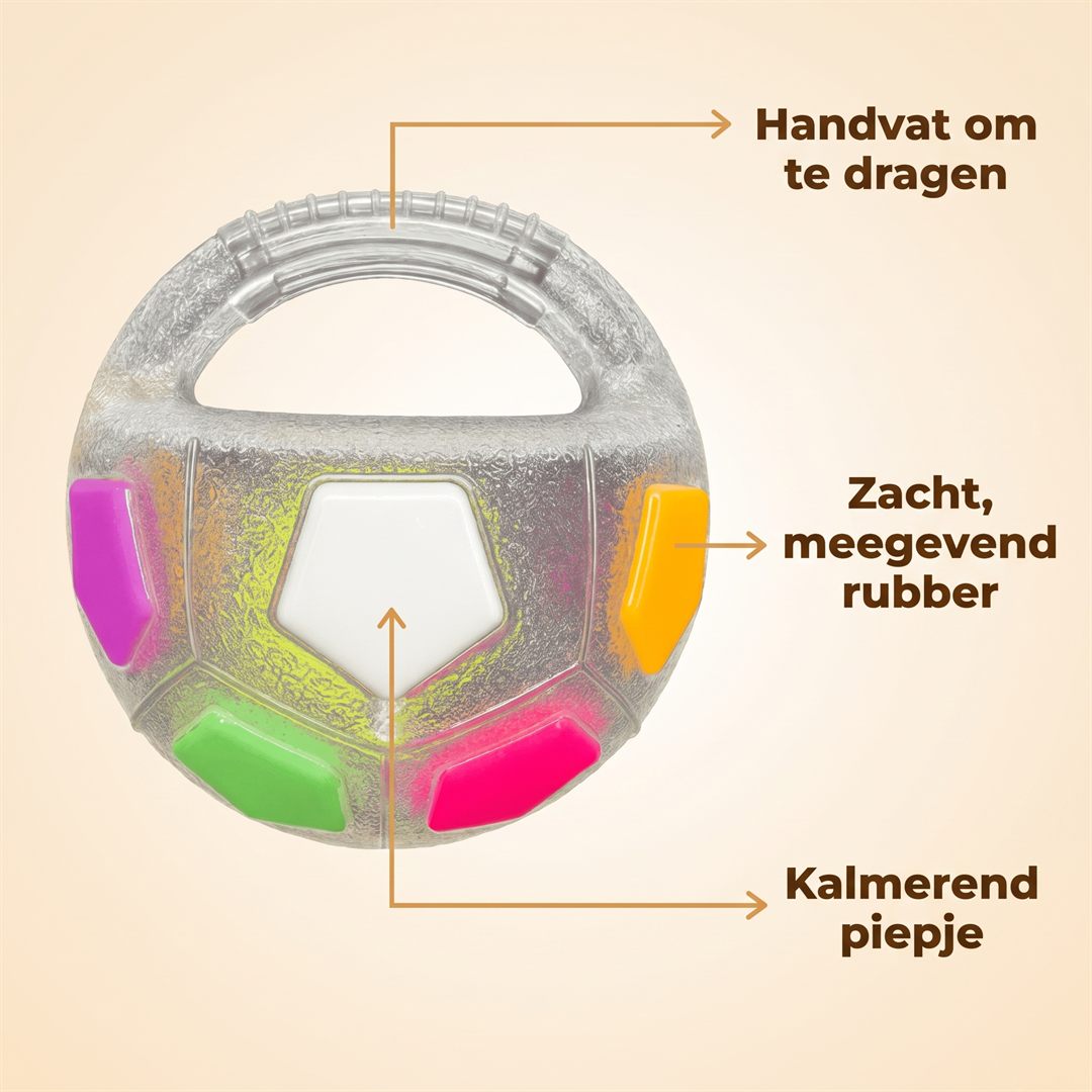Handvat, zacht rubber en kalmerend piepje