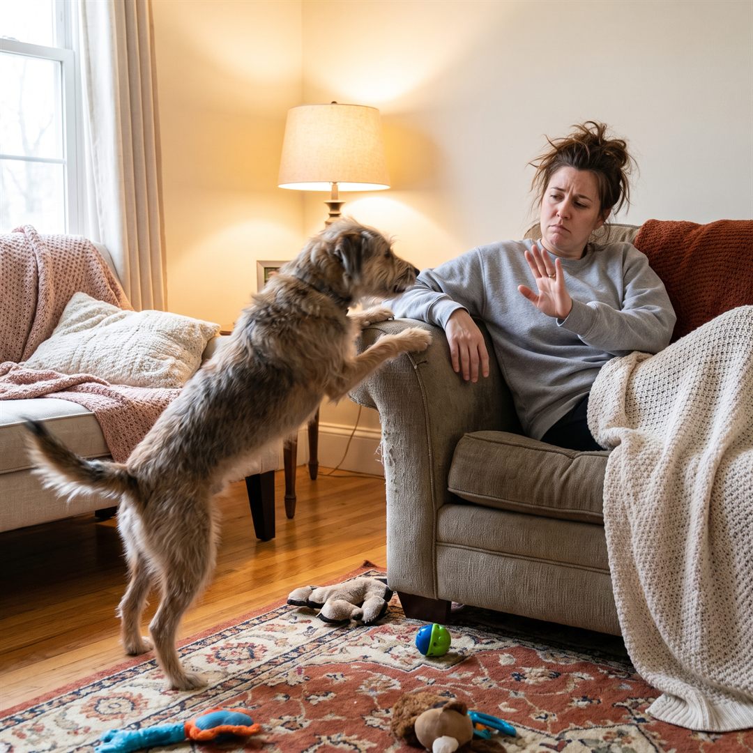 Rusteloze hond die aandacht blijft vragen