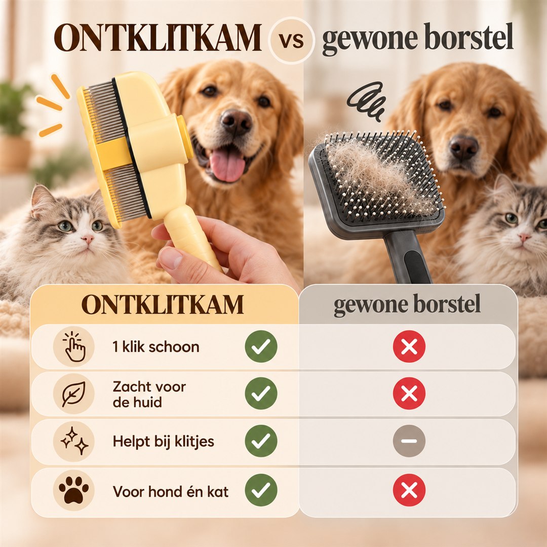 Ontklitkam vs. een gewone borstel
