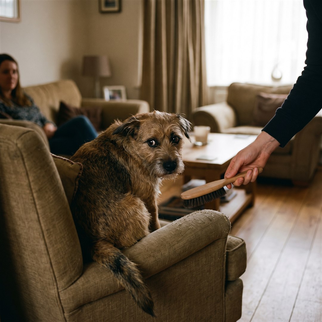 Gespannen hond bij het borstelen