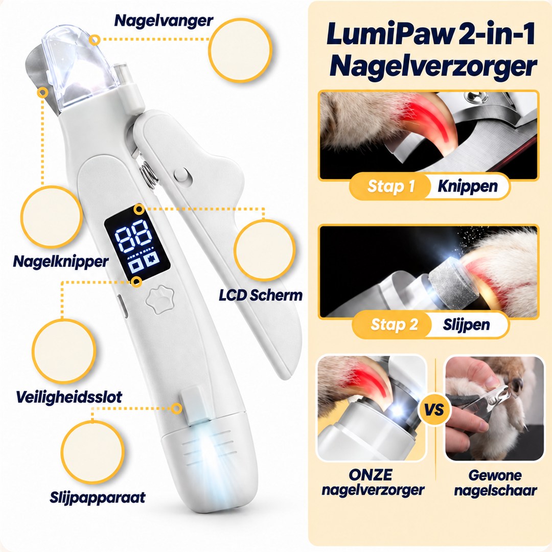 LumiPaw 2-in-1: nagelknipper, slijper, LED-licht en veiligheidsslot