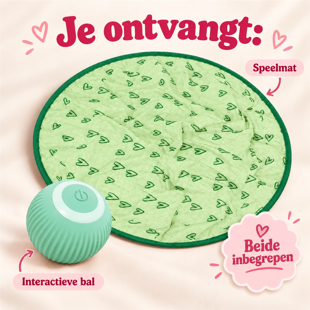 Je ontvangt: groene speelmat + groene interactieve bal