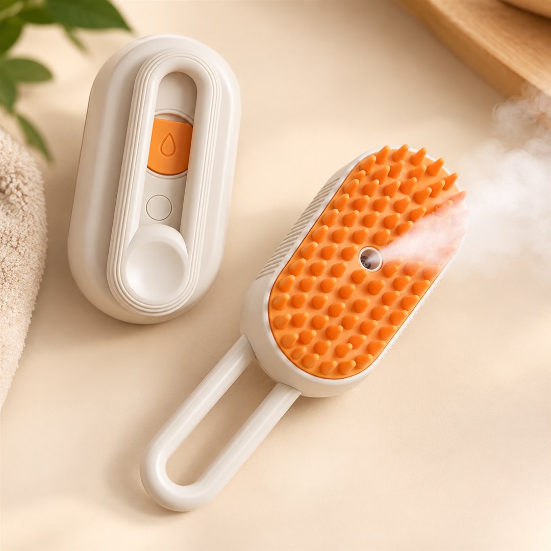 PawSpa stoomborstel in crème en oranje