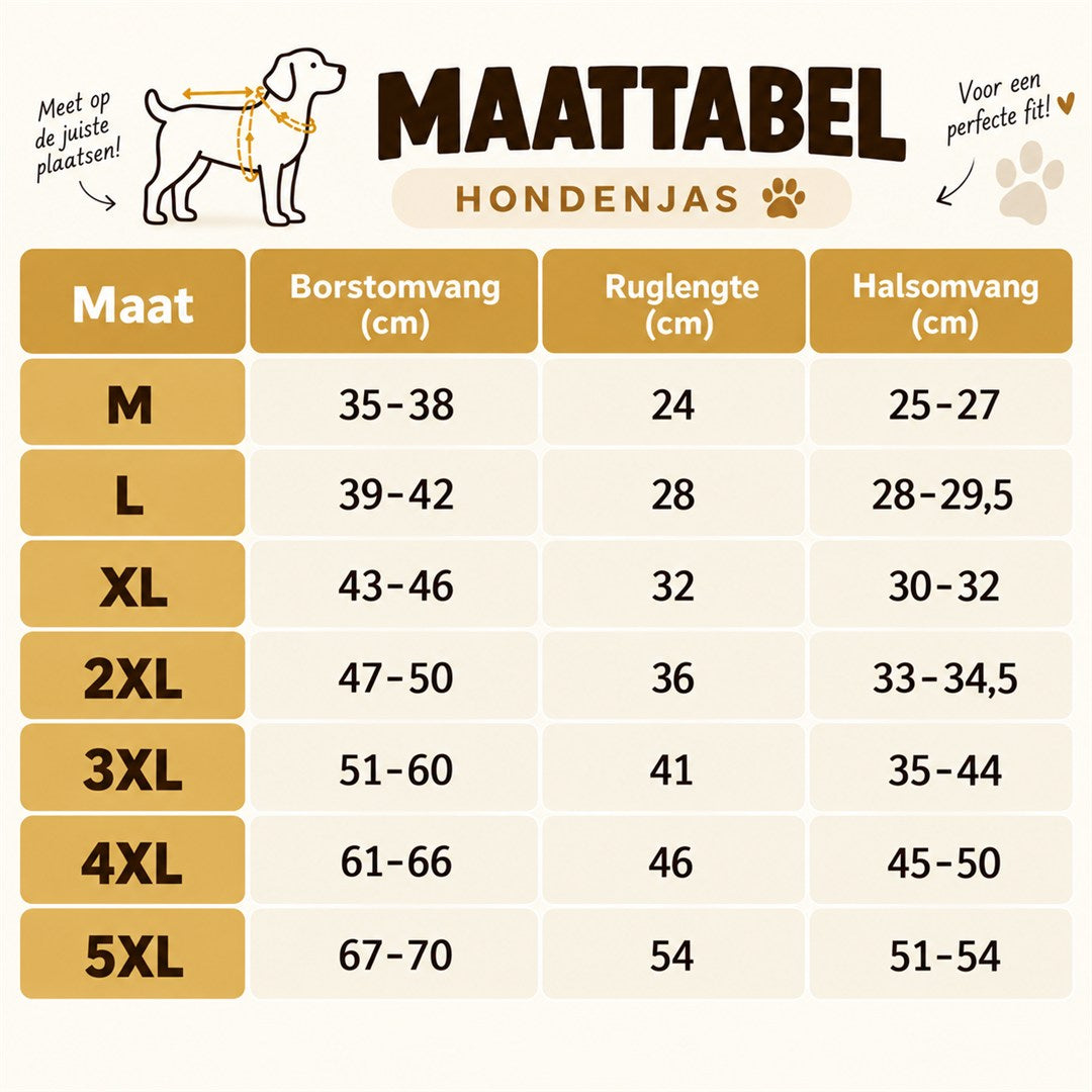 Maattabel hondenjas, meet de borstomvang