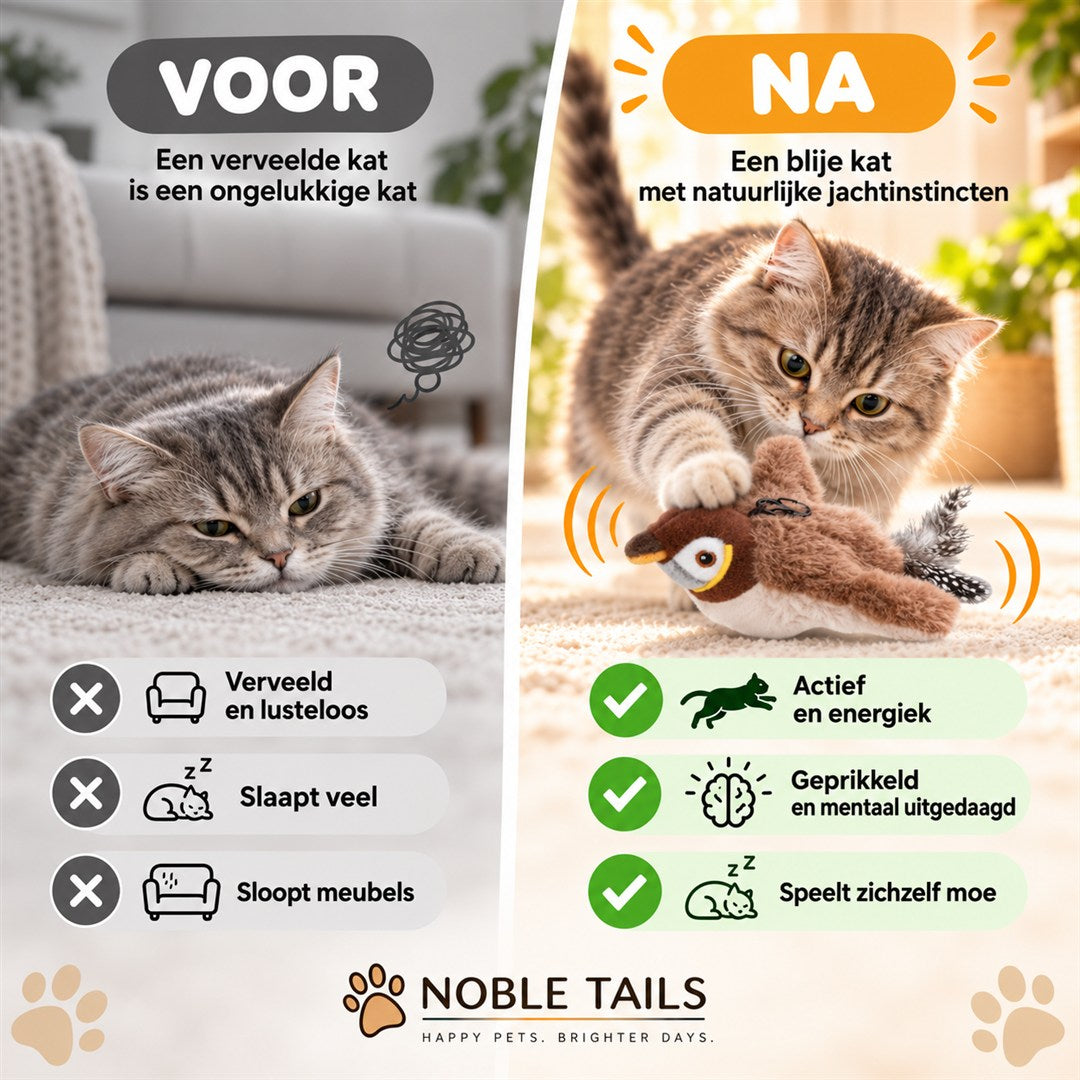 Voor en na: van verveelde kat naar blije jager