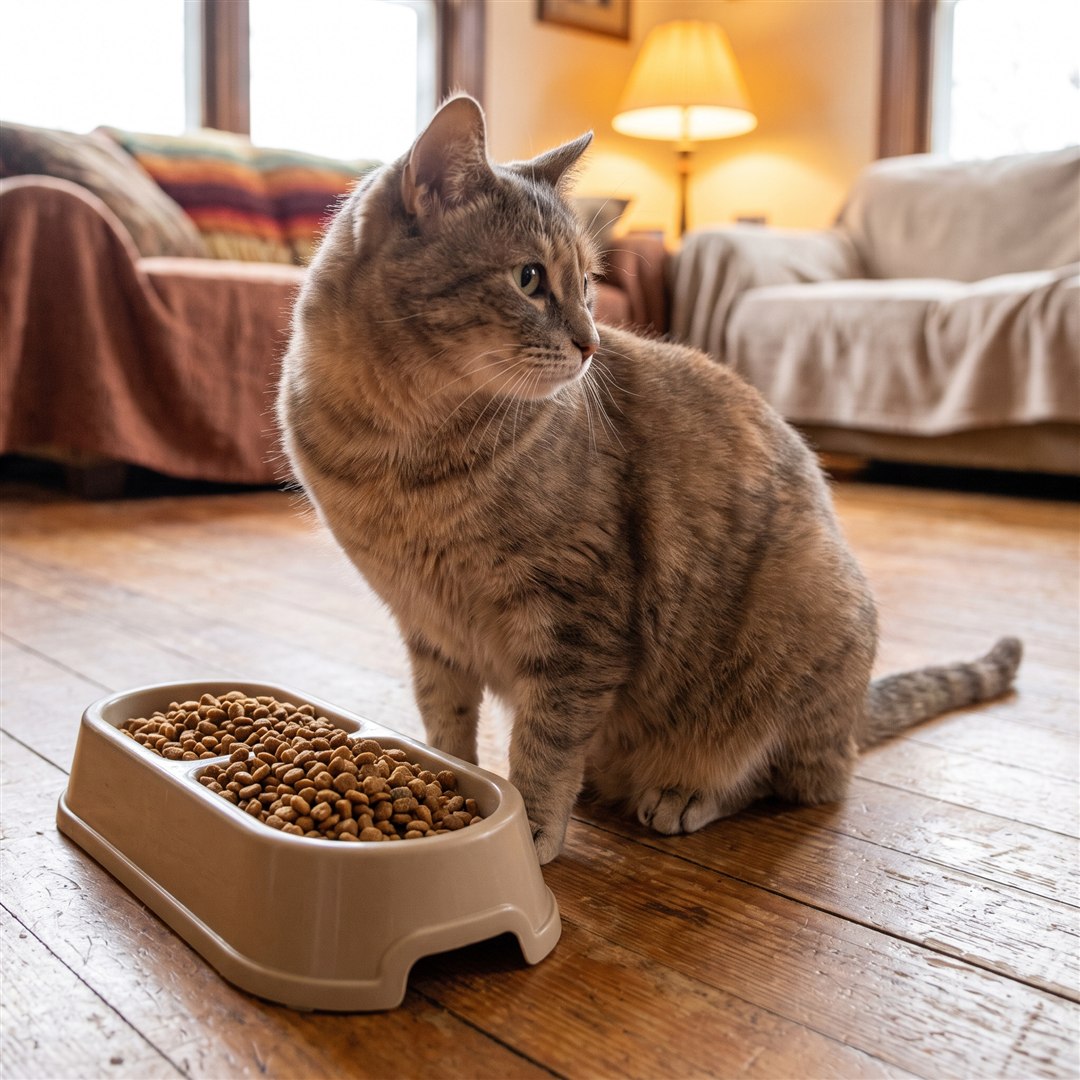 Kat laat eten liggen door snorhaarmoeheid